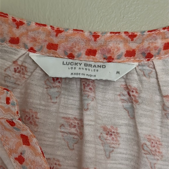 Lucky Brand Pink Floral Blouse with Ruffle Sleeves - Picture 2 of 4